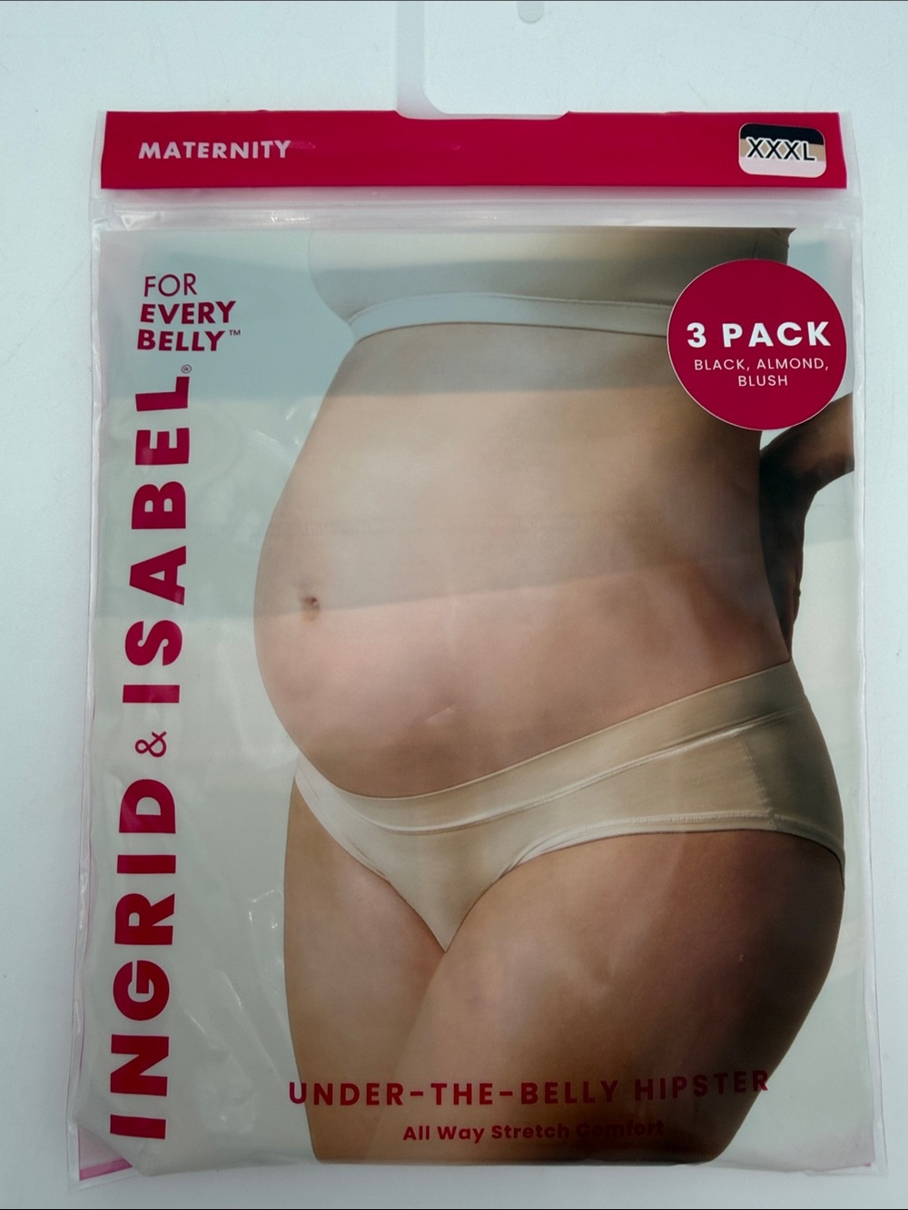 Ingrid & Isabel Maternity Under-the-Belly Hipster 3-Pack - Black, Almond, Blush